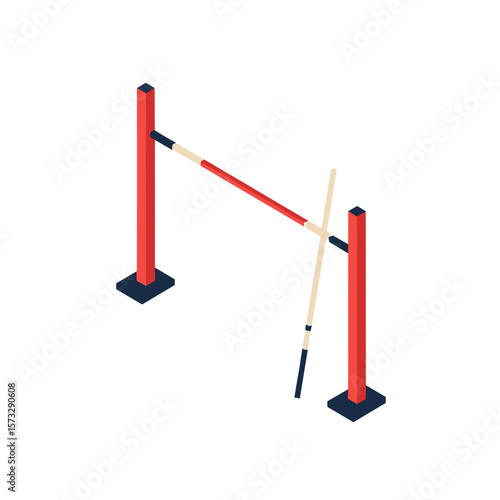 pole vault bar on stands and pole. Flat vector isolated on transparent background. 