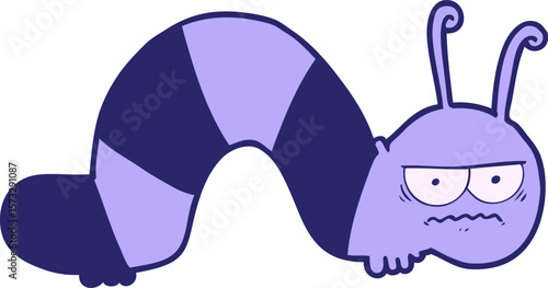 cartoon grumpy caterpillar in bright neon color
