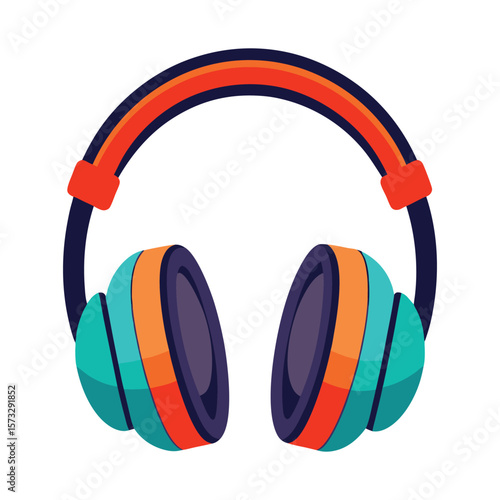 Colorful modern headphones with orange and teal accents on a white background