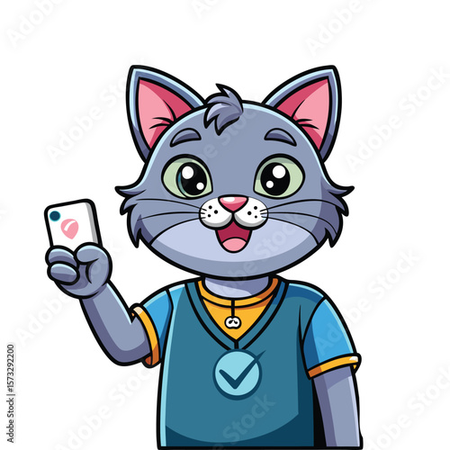 Funny Cat Selfie Vector with Duck Face and Peace Sign on White Background, Cute Kitty Character Illustration for Stickers, Memes, and Social Media Art