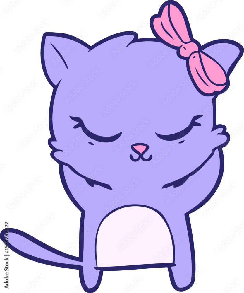 Fototapeta premium cute cartoon cat with bow in bright neon color