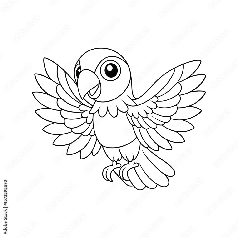 Obraz premium Colorful parrot perched on branch for kids coloring book Vector illustration