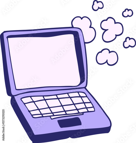 cartoon laptop computer in bright neon color