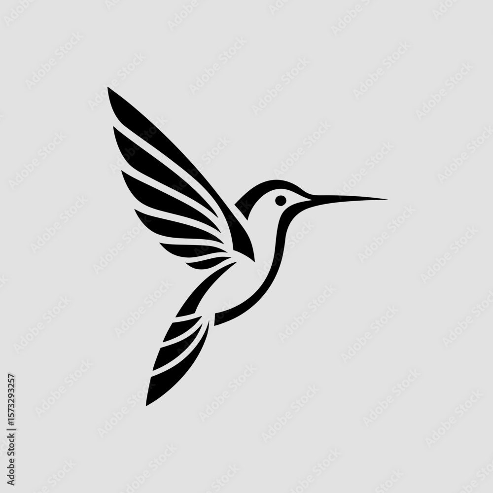 Fototapeta premium Stylized hummingbird silhouette vector icon for logo and branding