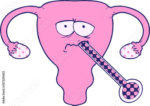 cartoon poorly uterus  in bright neon color