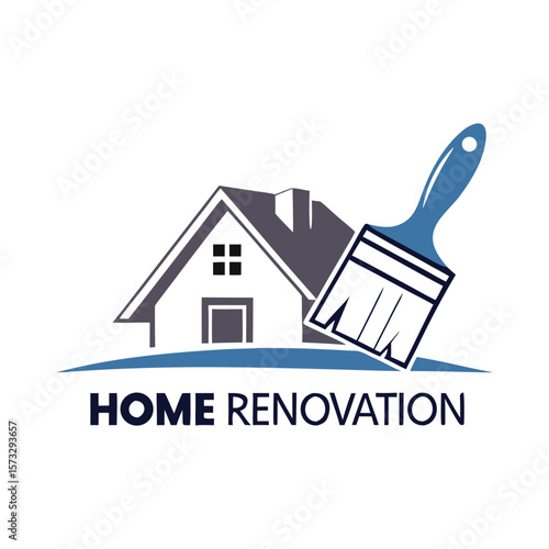 House Renovation Logo Featuring Paint Brush and Clean Outline Design | Vector Logo for Home Improvement Companies, Interior Designers, and Residential Remodeling Services