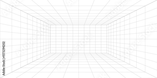 Perspective grid background 3d Vector illustration. Interior design Model projection background template. Line one point perspective