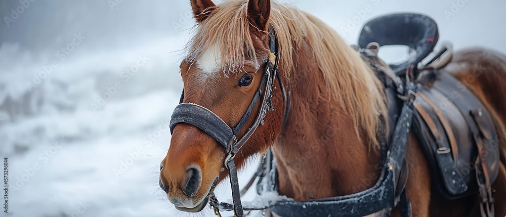 Obraz premium field Dole horse working in icy