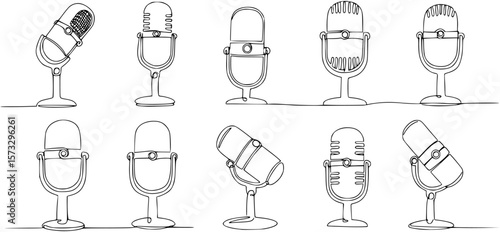 Continuous one line drawing of podcast microphone.