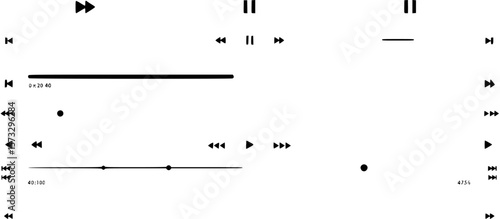 Video play bar template with button play or pause and timelime. Audio player for songs, podcast playlist. Light theme. Vector
