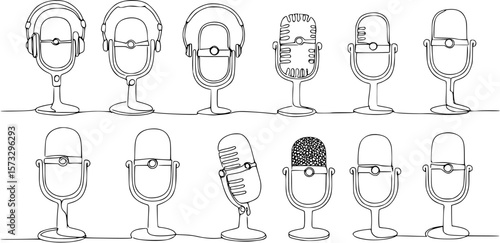 Continuous one line drawing of podcast microphone.