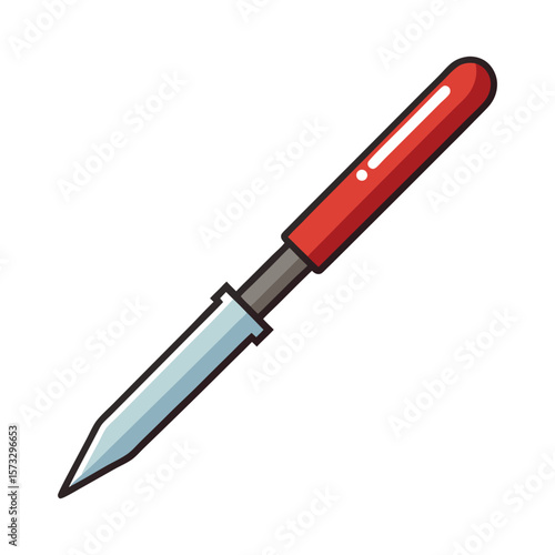 Simple illustration of a pointed soldering iron with a red handle on a white background