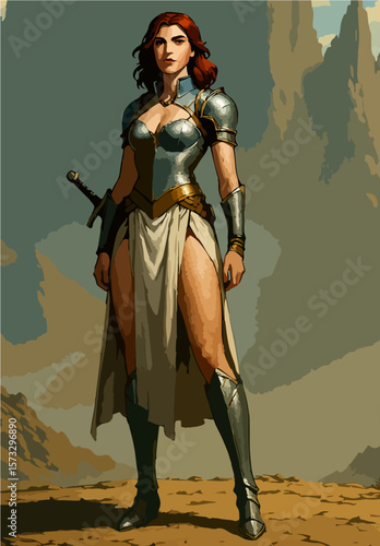 Woman Knight in Battle Armor with Sword