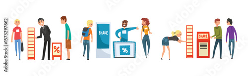 Sales Promotion with Man Promoter Character Advertising Products or Services Vector Set