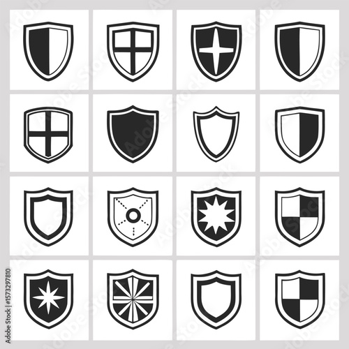 Black shield emblems with varied designs heraldry crest