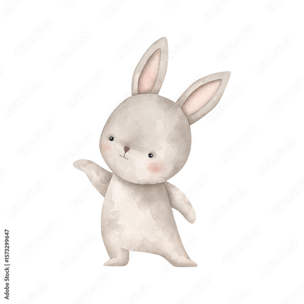 Woodland friends. Watercolor hand-drawn illustration with cute bunny. For design baby partyes, baby shower, birthday, and nursery. Woodland friends. Watercolor hand-drawn illustration with cute bunny. For design baby partyes, baby shower, birthday, and nursery.