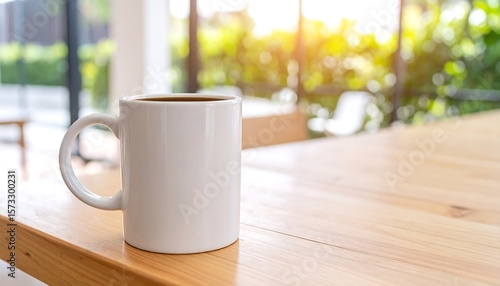 Wallpaper Mural Minimal white coffee mug on blonde wood table Torontodigital.ca