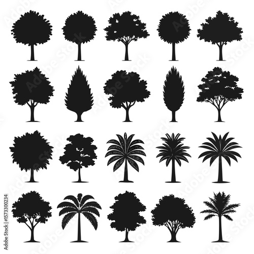 Diverse Tree Silhouettes Collection black white
