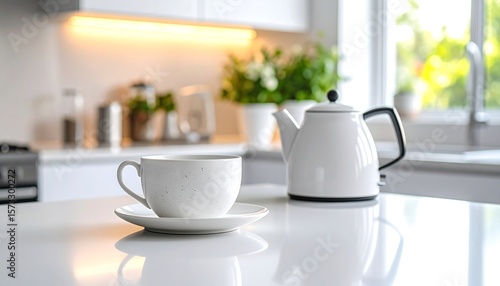 Wallpaper Mural Modern kitchen interior with speckled teacup and electric kettle Torontodigital.ca
