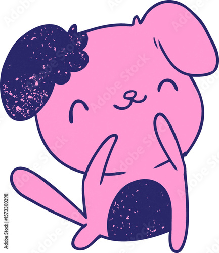textured cartoon illustration kawaii of a cute dog in bright neon color