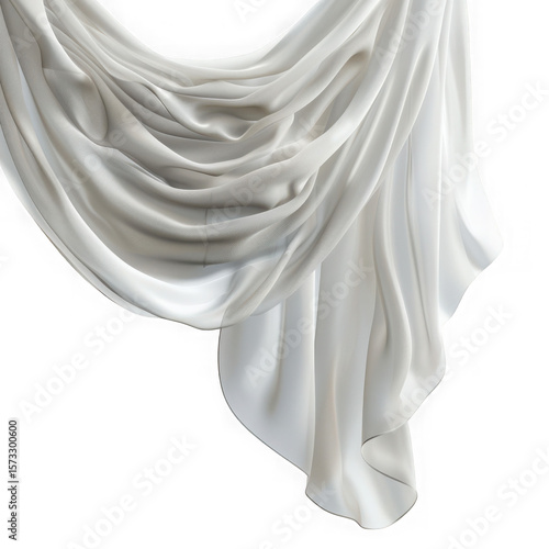 Soft white fabric draping gracefully isolated on transparent background