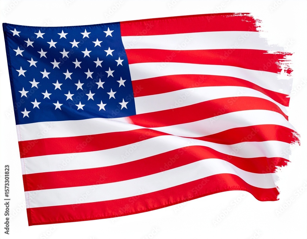 Fototapeta premium Waving USA Flag with Artistic Paint Stroke and Rough Edges
