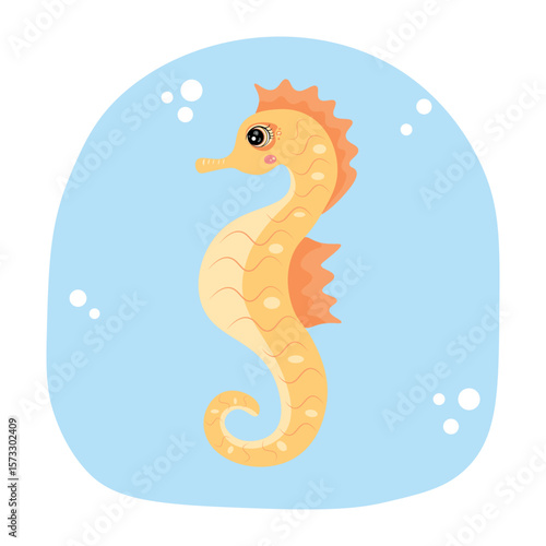 Sea horse yellow. Vector Illustration for printing, backgrounds, covers and packaging. Image can be used for greeting cards, posters, stickers and textile. Isolated on white background.