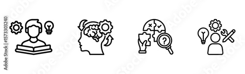 Learning & Problem Solving Icons: Knowledge, Innovation, and Critical Thinking