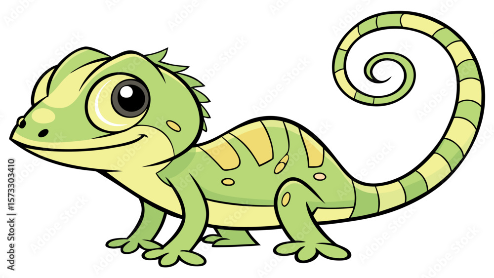 Naklejka premium Cartoon chameleon vector illustration for kids cute green lizard reptile drawing design graphic animal art 100