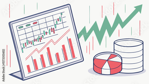 Stock market analysis and financial growth chart with business data and investment strategy planning report