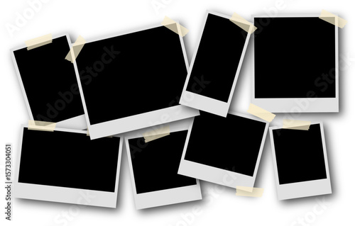 photo card frame. blank retro memory album. Retro vintage photograph. Digital snapshot image.  Images different forms on wall. Wall collage photography mockup
