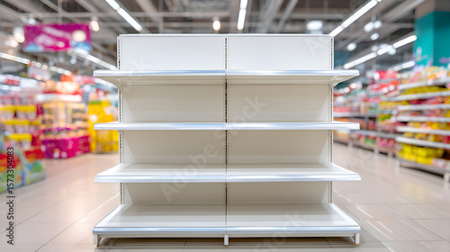 Empty shelves in supermarket depicting product shortage and supply chain issues
