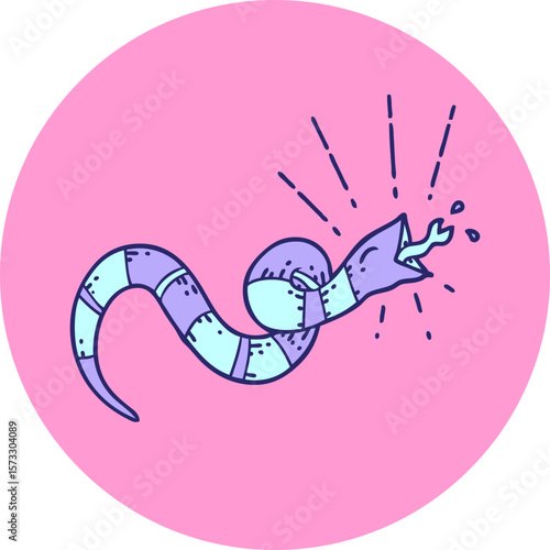 icon of a tattoo style hissing snake in bright neon color