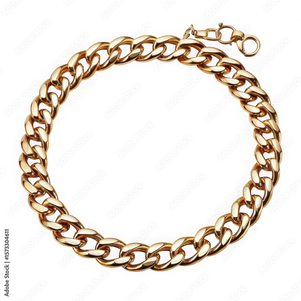 Obraz premium Thick gold curb chain bracelet with clasp isolated on transparent background