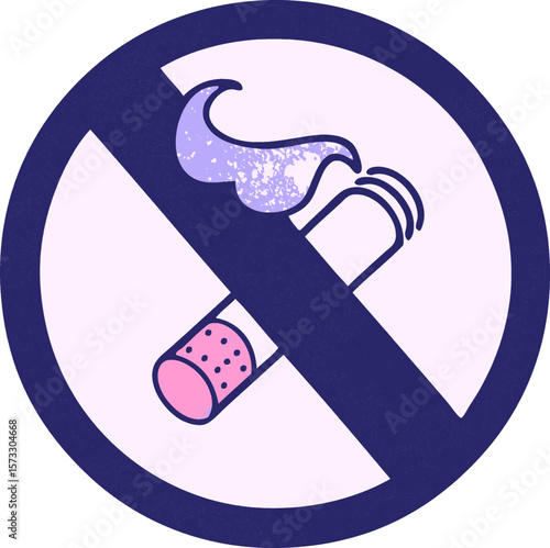 retro grunge texture cartoon of a no smoking allowed sign in bright neon color