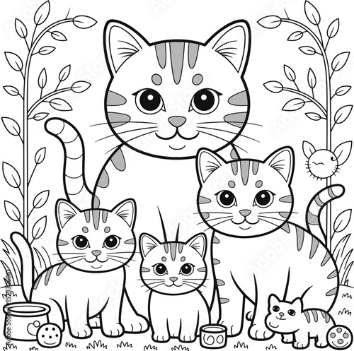 lam family in jungle line art illustration premium quality