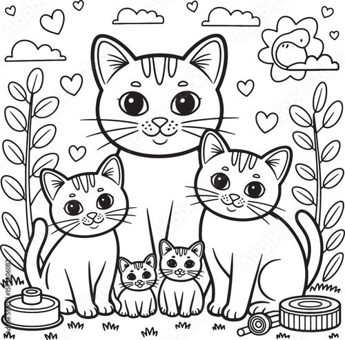 lam family in jungle line art illustration premium quality