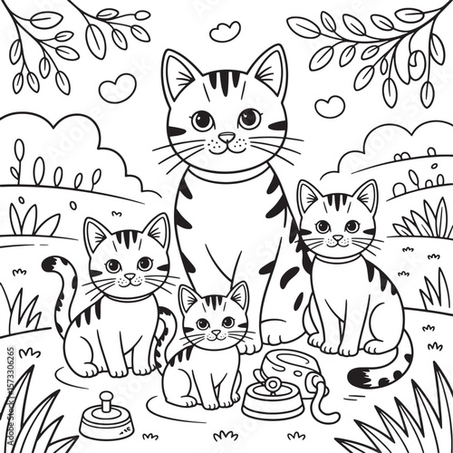 lam family in jungle line art illustration premium quality
