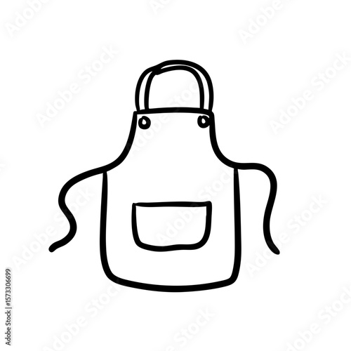 Doodle of a barber apron with pocket and straps in black outline  