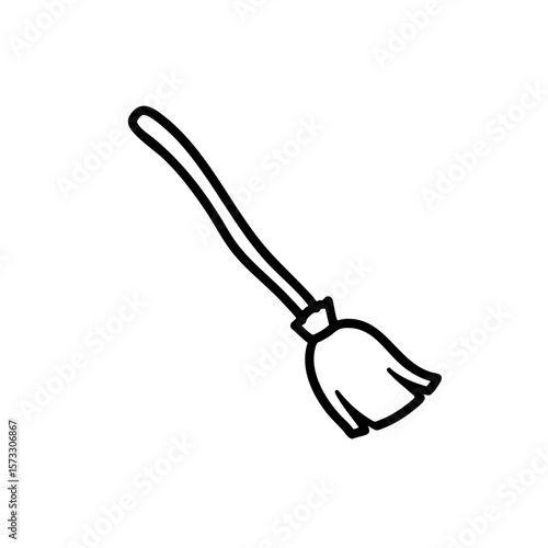 Broomstick illustration in a simple black and white sketch style  
