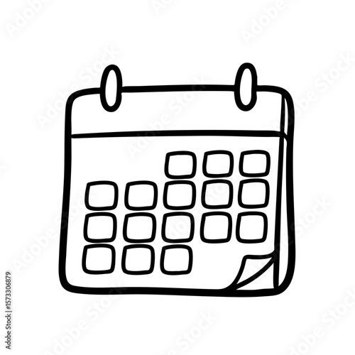Black and white sketch of a calendar with a hanging design  