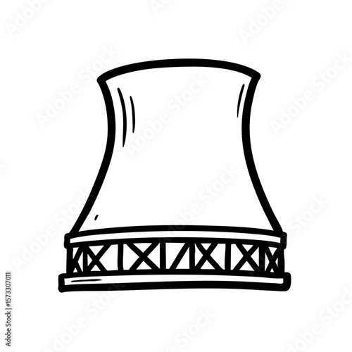 Cooling tower doodle sketch with structural details in black and white  