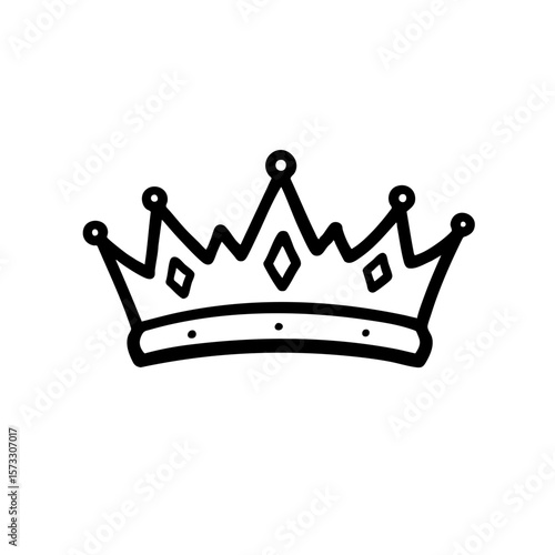 Black and white sketch of a crown symbolizing royalty and power  