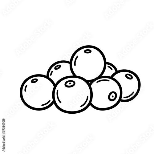 Black and white sketch of cranberries piled together  