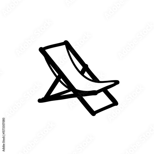 Black and white doodle of a deck chair in a relaxed position  