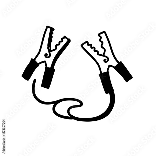 Jumper cables in black and white sketch style  