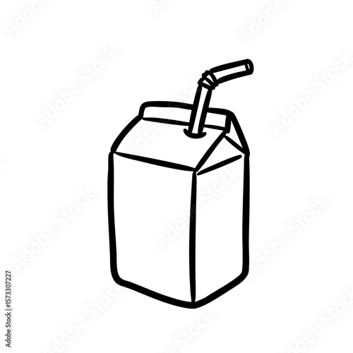 Juice box with straw in black and white sketch style  