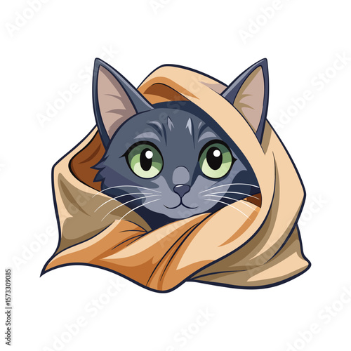 Cute Cat Hiding Under Blanket with Only Eyes Showing Vector Illustration on White Background – Cozy, Minimalist, Funny Animal Art for Pet Lovers