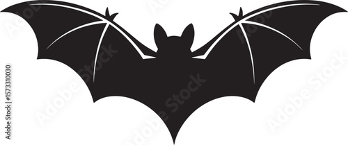 flying bat  Halloween black silhouette vector, spooky simple silhouette design icon on white background, Halloween clipart illustration