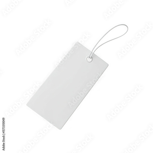 Blank white rectangular tag with string isolated on transparent background